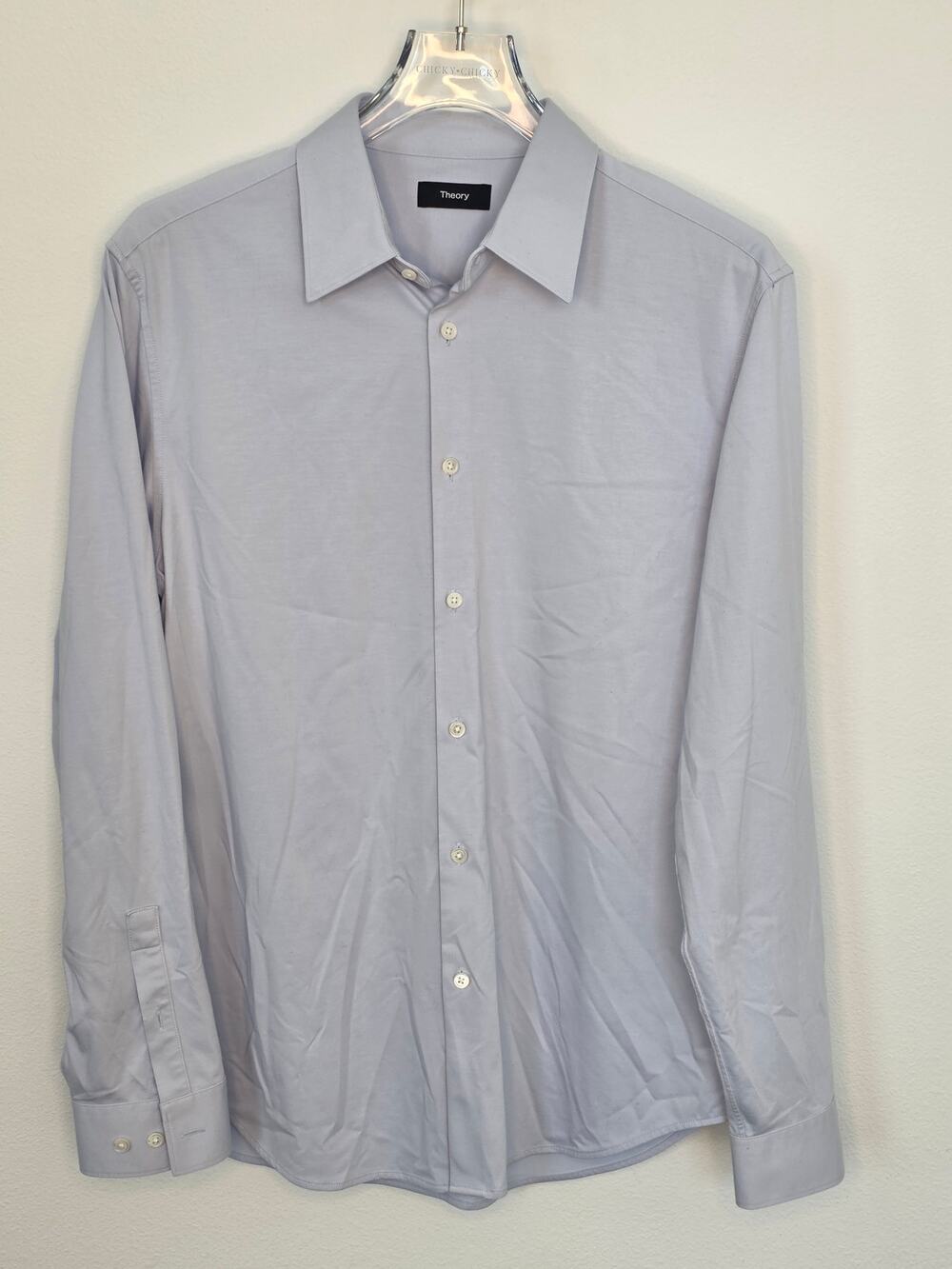 Theory Sylvain Structure Knit Long Sleeve Button Up Dress Shirt Light Blue Large - Picture 1 of 5